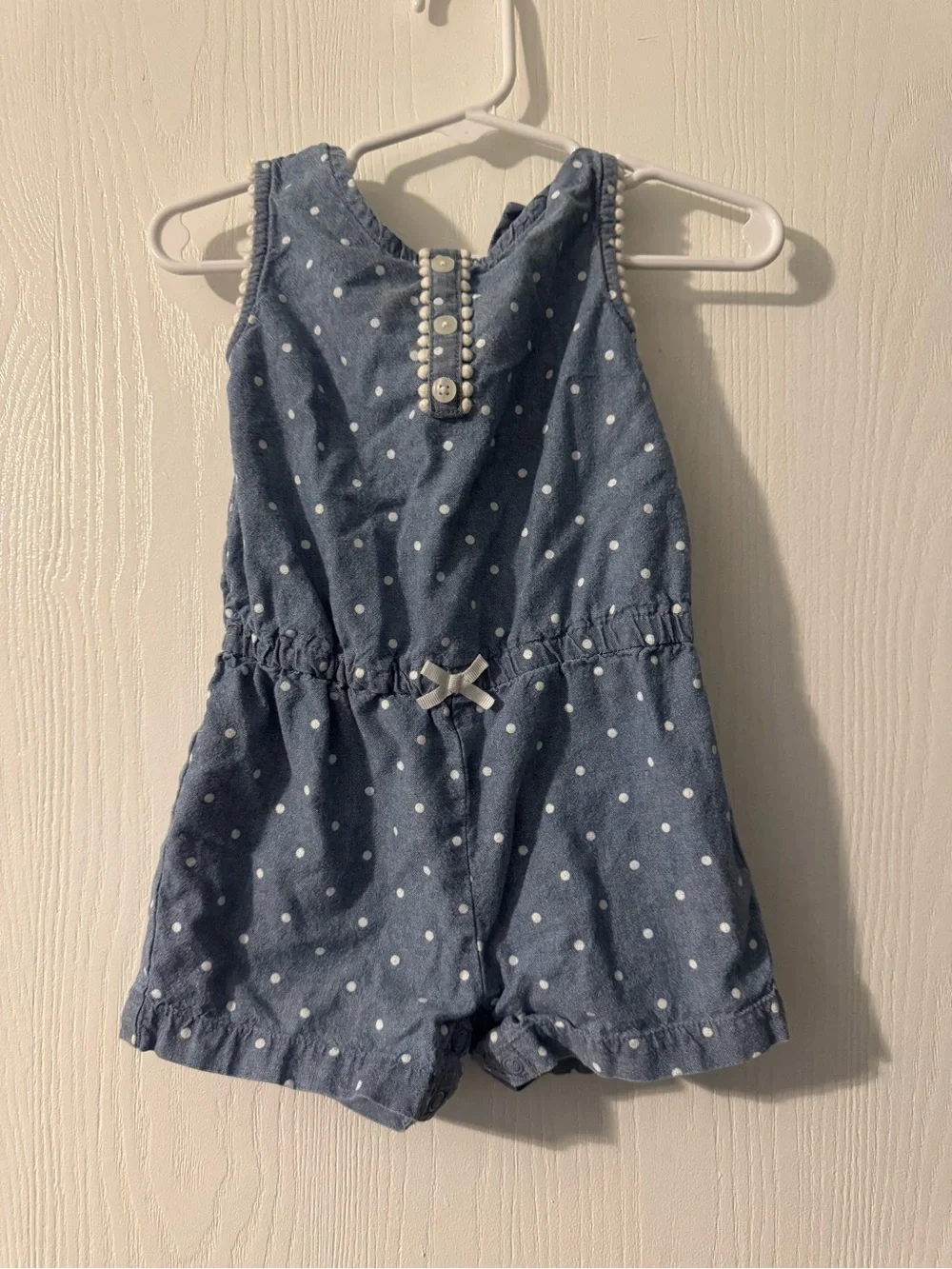 Girls Blue Polka Dot Denim Romper - Carters